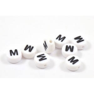 Acrylic flat round bead letter M